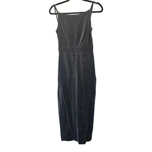 Susan Roselli Black Silver Metallic Sleeveless Lace Up Back Bodycon Maxi Dress 6